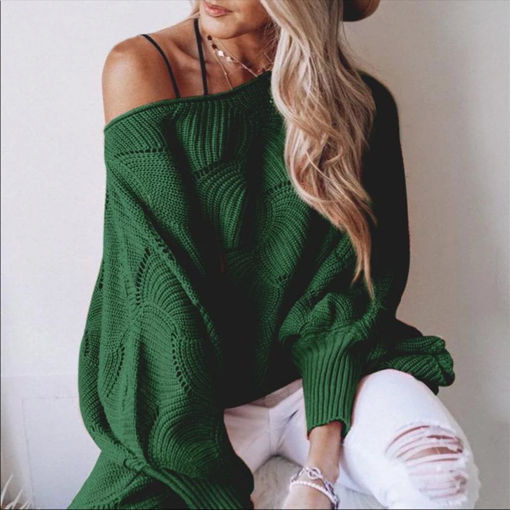 Boho Knit Sweater Scalloped Crochet Black - Picture 11 of 11